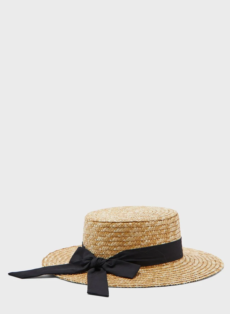 Ginger Straw Boater Hat With Bow