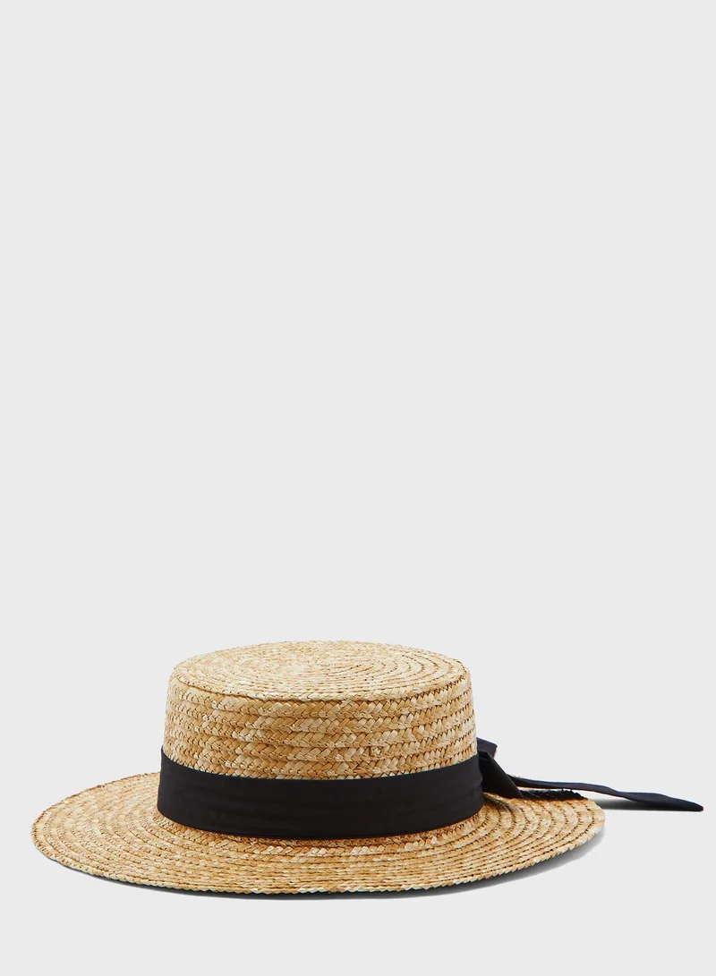 Ginger Straw Boater Hat With Bow