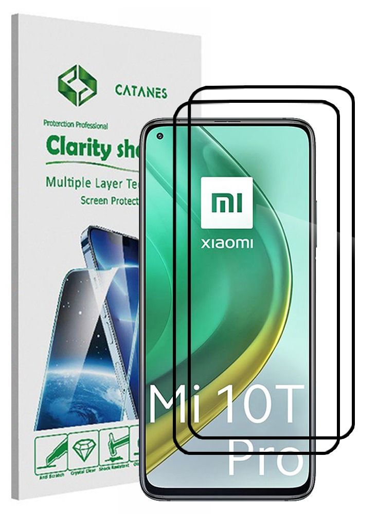 CATANES 2 Pack For Xiaomi Mi 10T Pro 5G Screen Protector Tempered Glass Full Glue Back - Image 1
