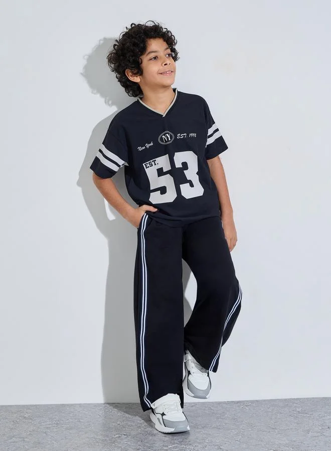 Styli Teen Boys Black Side Striped Pocket Detail Joggers