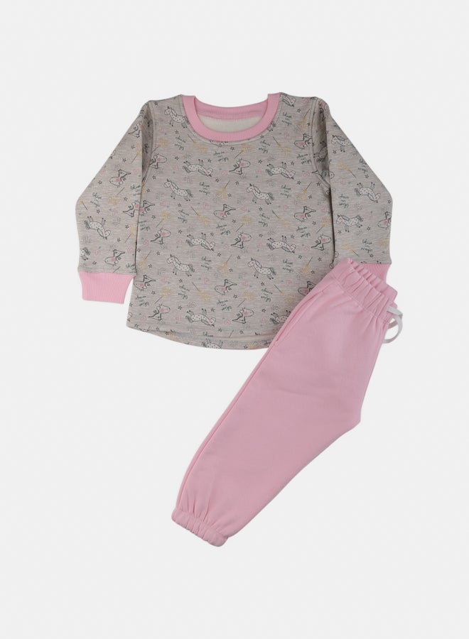 El Sayaad Girl Inner Fleece Unicorn Printed Winter Pajama Set