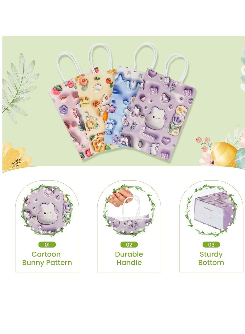 SYOSI 24 Pcs Cartoon Bunny Paper Gift Bags with Embossed Pattern, Cute Party Favor Bags with Handles for Birthday Gifts - Image 2
