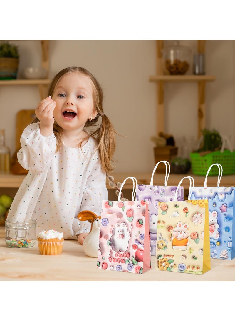 SYOSI 24 Pcs Cartoon Bunny Paper Gift Bags with Embossed Pattern, Cute Party Favor Bags with Handles for Birthday Gifts - Image 4