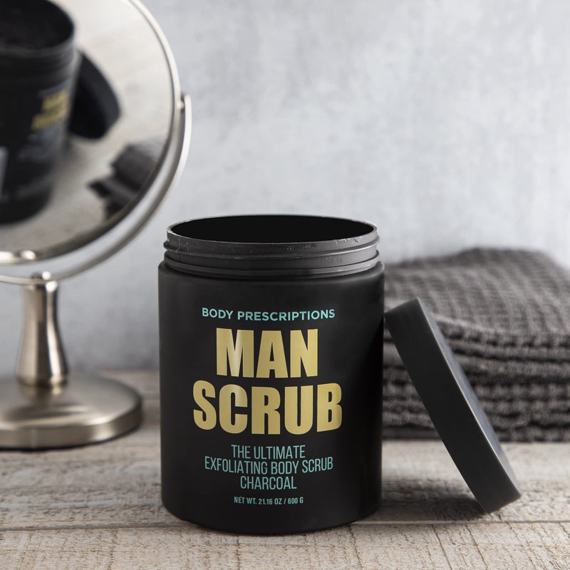 Body Prescriptions Menâ€™s Exfoliating Body Scrub â€“ Ultimate Skin Cleansing Wash in Jar with Twist-Top Lid, For All Skin Types, 21 Ounce (Pack of 1), Charcoal - Image 4