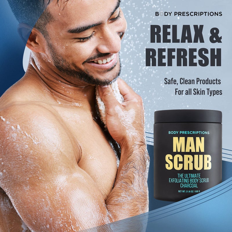 Body Prescriptions Menâ€™s Exfoliating Body Scrub â€“ Ultimate Skin Cleansing Wash in Jar with Twist-Top Lid, For All Skin Types, 21 Ounce (Pack of 1), Charcoal - Image 2