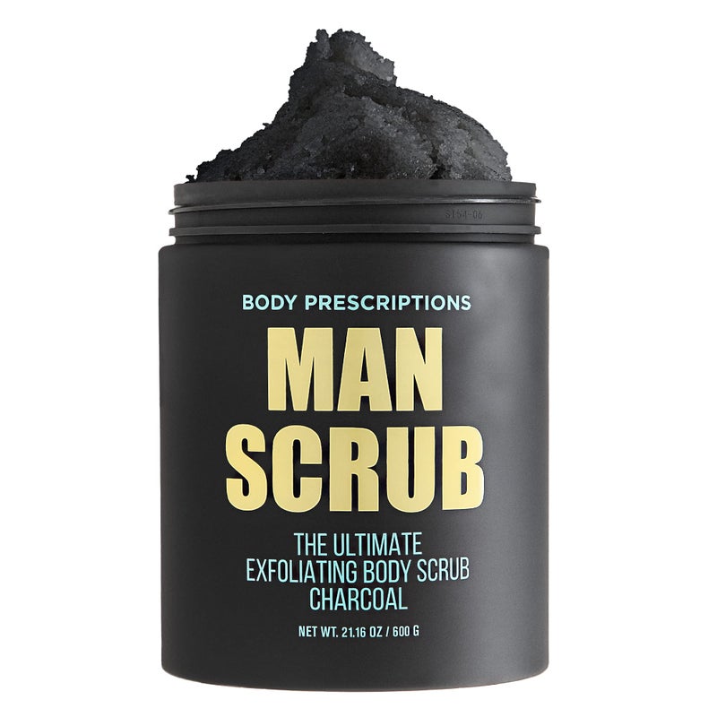 Body Prescriptions Menâ€™s Exfoliating Body Scrub â€“ Ultimate Skin Cleansing Wash in Jar with Twist-Top Lid, For All Skin Types, 21 Ounce (Pack of 1), Charcoal - Image 1