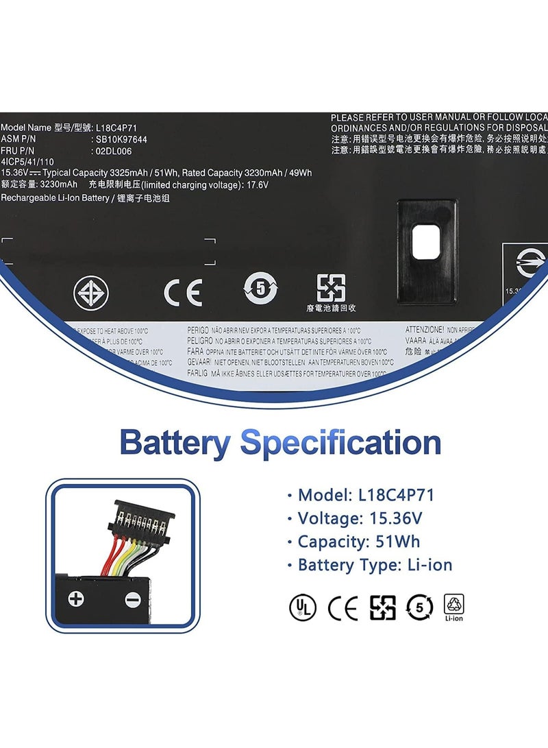 Terabyte REPLACEMENT L18C4P71 02DL006 Laptop Battery Compatible For Lenovo ThinkPad X1 Yoga 4th 5th Gen, ThinkPad X1 Carbon 7th 8th Gen Series SB10K97644 02DL004 L18L4P71 SB10K97642 02DL005 L18M4P71 2 SB10 K97643 - Image 2