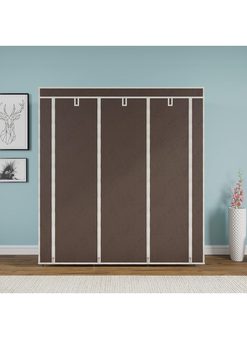 Whitecloud TRANSFORMING HOMES Whitecloud TRANSFORMING HOMES Collapsible Wardrobe Portable Foldable Closet for Clothes Almira 2 Hanging Space 8 Shelves NonWoven Fabric 90 GSM 88230 Brown  - Image 2