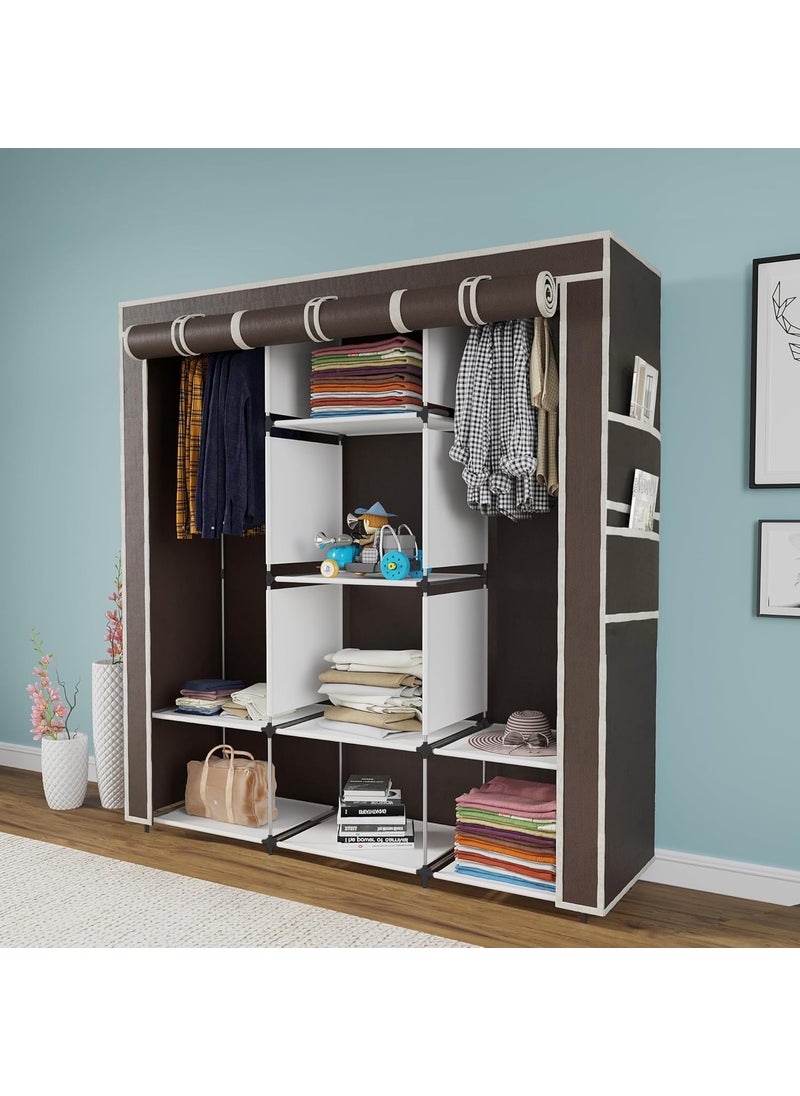Whitecloud TRANSFORMING HOMES Whitecloud TRANSFORMING HOMES Collapsible Wardrobe Portable Foldable Closet for Clothes Almira 2 Hanging Space 8 Shelves NonWoven Fabric 90 GSM 88230 Brown  - Image 1