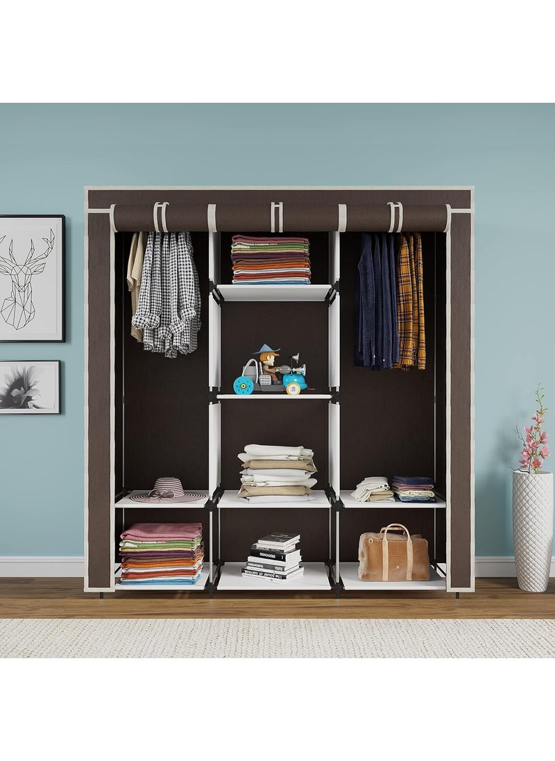 Whitecloud TRANSFORMING HOMES Whitecloud TRANSFORMING HOMES Collapsible Wardrobe Portable Foldable Closet for Clothes Almira 2 Hanging Space 8 Shelves NonWoven Fabric 90 GSM 88230 Brown  - Image 3