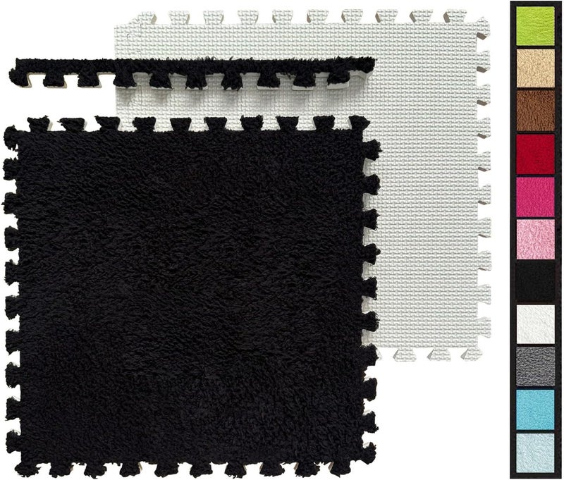 HUIDUO 16 Pcs Carpet Foam Floor Tiles Kids Play Mat Plush Interlocking Carpet Tiles Anti-Slip Soft Protect Baby Foam Mats Replaceable Washable Puzzle Floor Mats for Playroom, Bedroom, Home Decor, 49" x 49" - Image 2
