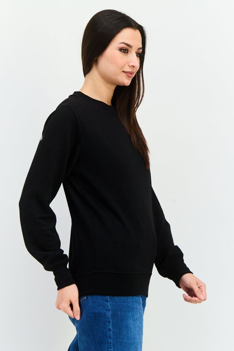 JUICE Women Crew Neck Plain Sweatshirt, Black - Image 2