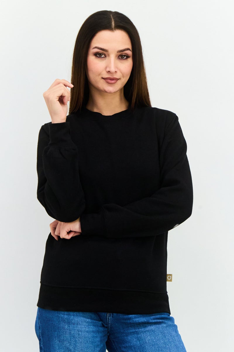 JUICE Women Crew Neck Plain Sweatshirt, Black - Image 1