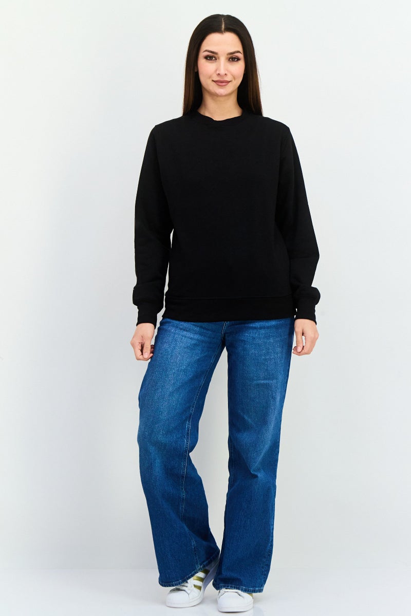 JUICE Women Crew Neck Plain Sweatshirt, Black - Image 4