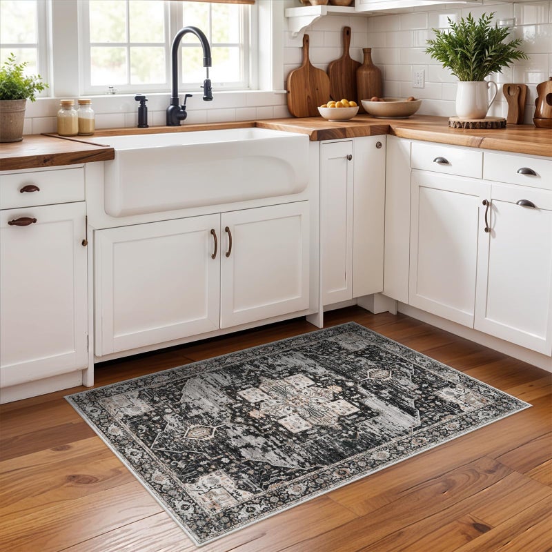 RUUGME Washable 2x3 Entryway Rug - Small Rug for Bathroom/Kitchen/Front Indoor Door Mat - Non Slip Farmhouse Decor - Throw Rugs with Rubber Backing Entrance Mat 2x3 Black - Image 3