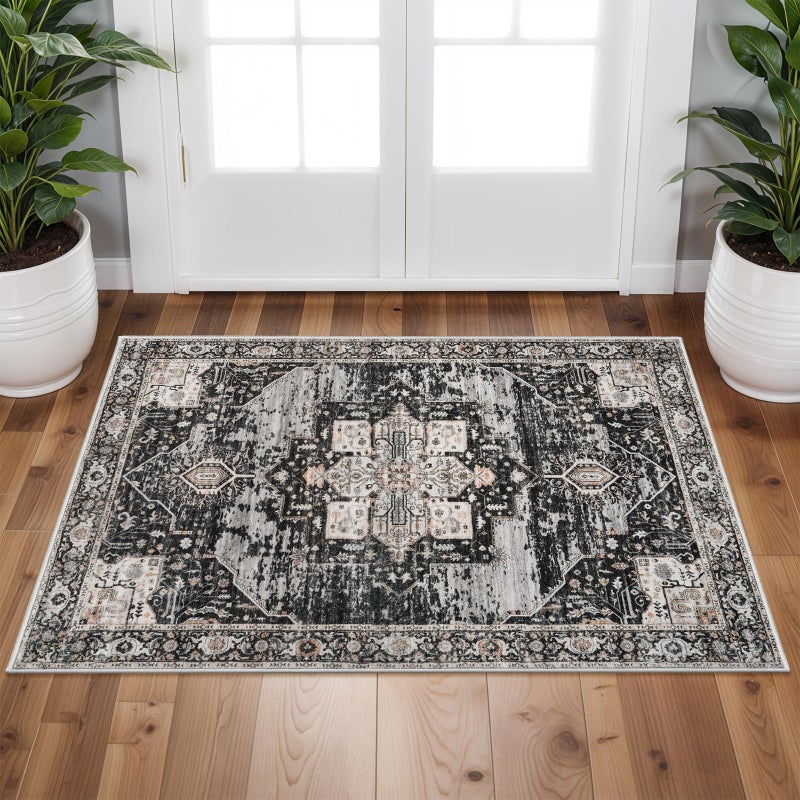 RUUGME Washable 2x3 Entryway Rug - Small Rug for Bathroom/Kitchen/Front Indoor Door Mat - Non Slip Farmhouse Decor - Throw Rugs with Rubber Backing Entrance Mat 2x3 Black - Image 2