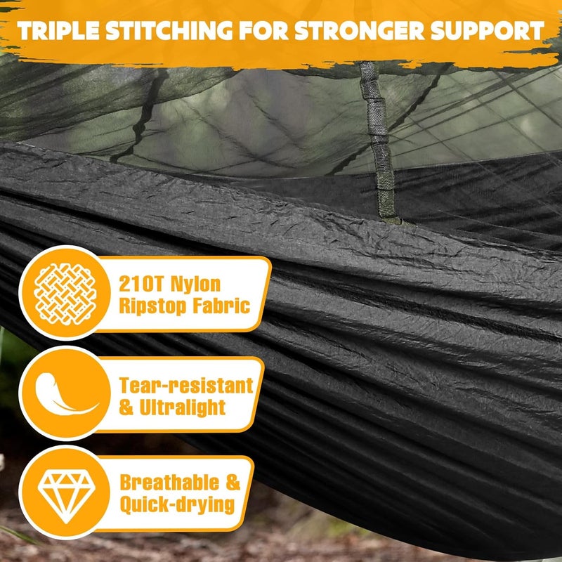 NATUREFUN Camping Hammock with Bug Net | 300kg Load Capacity,(300 x 200 cm) Breathable,Quick-drying Parachute Nylon Travel Hammock | 2 x Premium Carabiners,4 x Slings Included | Outdoor Indoor Garden - Image 4