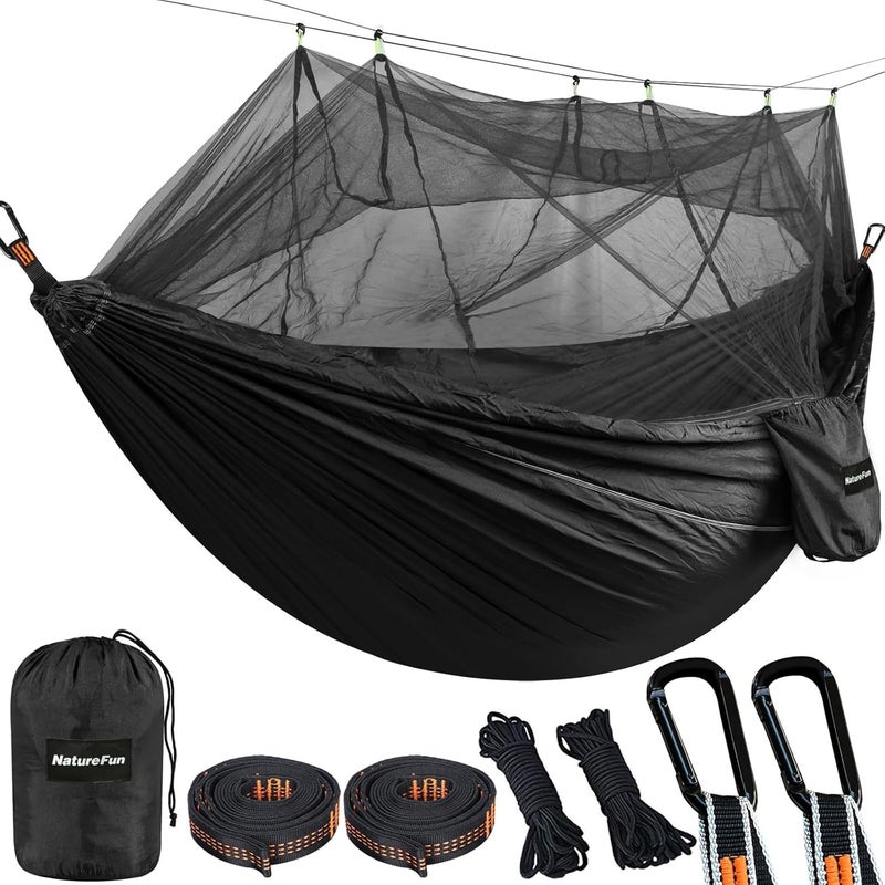 NATUREFUN Camping Hammock with Bug Net | 300kg Load Capacity,(300 x 200 cm) Breathable,Quick-drying Parachute Nylon Travel Hammock | 2 x Premium Carabiners,4 x Slings Included | Outdoor Indoor Garden - Image 1