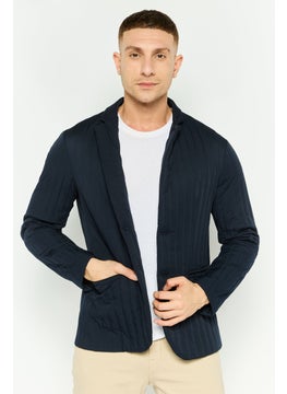 EMPORIO ARMANI Men Regular Fit Textured Semi-Formal Blazer, Navy  - Image 1