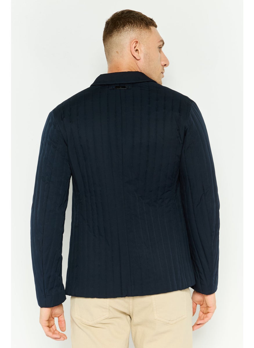 EMPORIO ARMANI Men Regular Fit Textured Semi-Formal Blazer, Navy  - Image 3