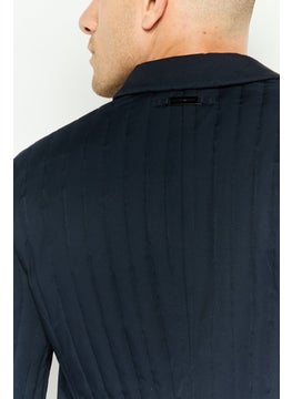 EMPORIO ARMANI Men Regular Fit Textured Semi-Formal Blazer, Navy  - Image 2
