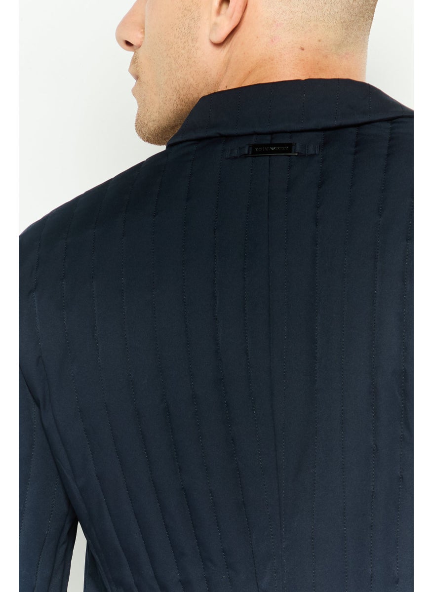 EMPORIO ARMANI Men Regular Fit Textured Semi-Formal Blazer, Navy  - Image 2