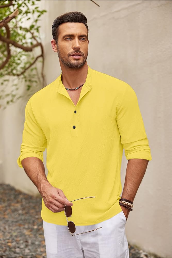 Bellstone Men’s Cotton Blend Solid Regular Fit Full Sleeve Short Kurta | Men's Trendy Short Kurta | Ethnic Stylish Casual Lightweight Summer Kurta for Daily and Occasion Use - Image 2