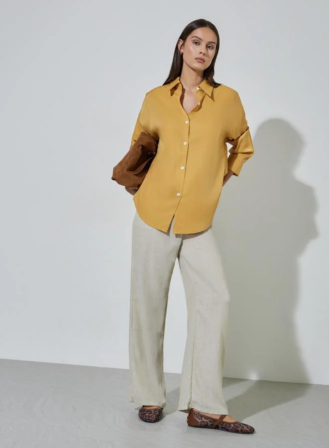 Styli Yellow Solid Long-Sleeve Oversized Shirt