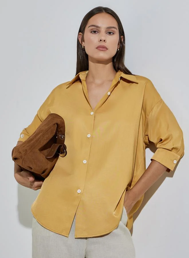 Styli Yellow Solid Long-Sleeve Oversized Shirt