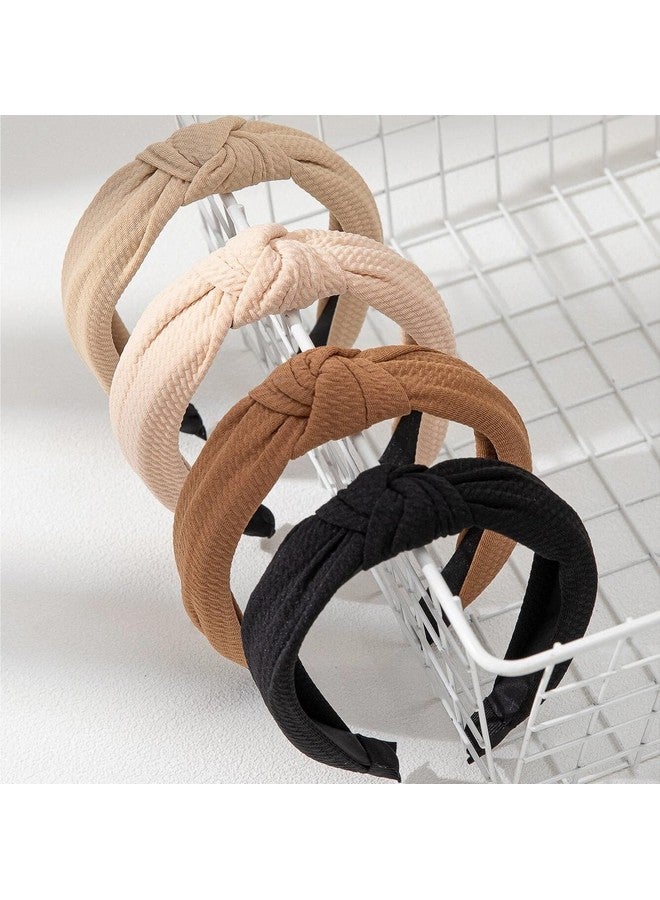 ووفوووفو عصابات رأس معقودة للنساء، 4 مجموعات من عصابات الرأس العريضة لشعر النساء، عصابات شعر عصرية غير قابلة للانزلاق، حلقات شعر بعقدة علوية، أسود، كاكي، بني، إكسسوارات شعر - Image 1