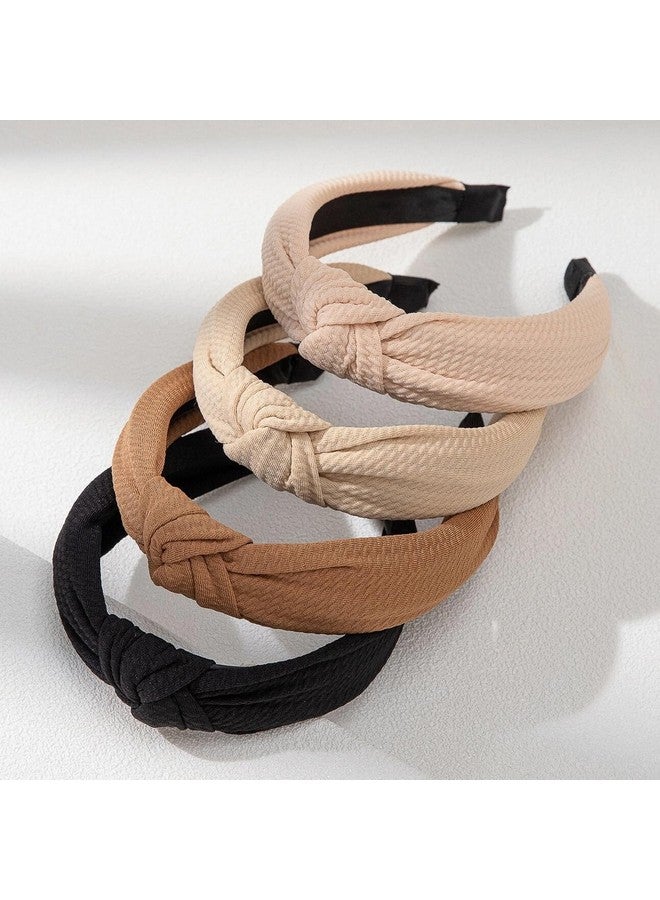 ووفوووفو عصابات رأس معقودة للنساء، 4 مجموعات من عصابات الرأس العريضة لشعر النساء، عصابات شعر عصرية غير قابلة للانزلاق، حلقات شعر بعقدة علوية، أسود، كاكي، بني، إكسسوارات شعر - Image 2