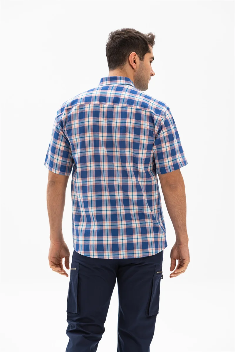 اليش شيل بيزي Short Sleeve Şile Cloth Single Pocket Men's Shirt Saks Plaid 3060