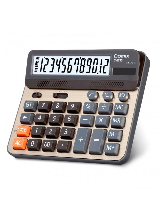 Comix Desktop Calculator, Large Computer Keys, 12 Digits Display, Champaign Gold Color Panel, C-2735 - Image 1