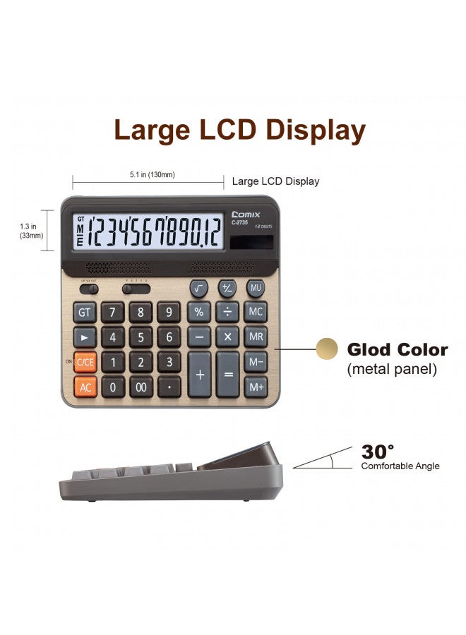 Comix Desktop Calculator, Large Computer Keys, 12 Digits Display, Champaign Gold Color Panel, C-2735 - Image 4