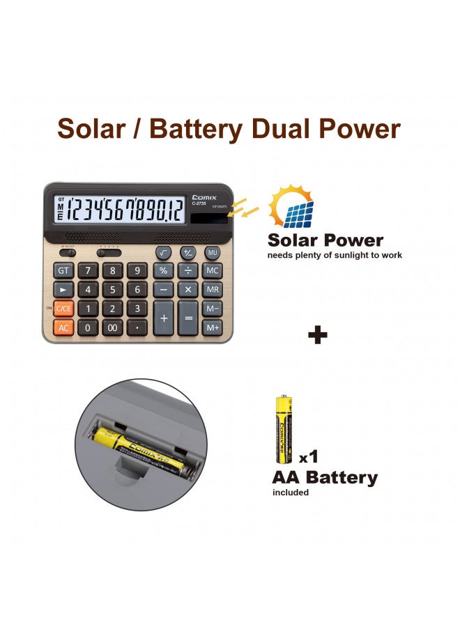 Comix Desktop Calculator, Large Computer Keys, 12 Digits Display, Champaign Gold Color Panel, C-2735 - Image 5
