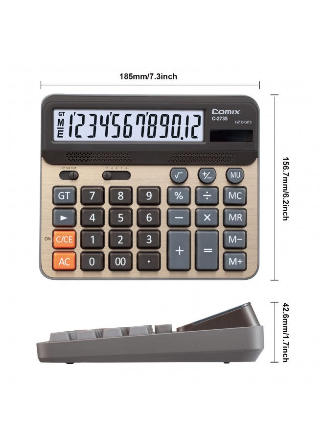 Comix Desktop Calculator, Large Computer Keys, 12 Digits Display, Champaign Gold Color Panel, C-2735 - Image 3