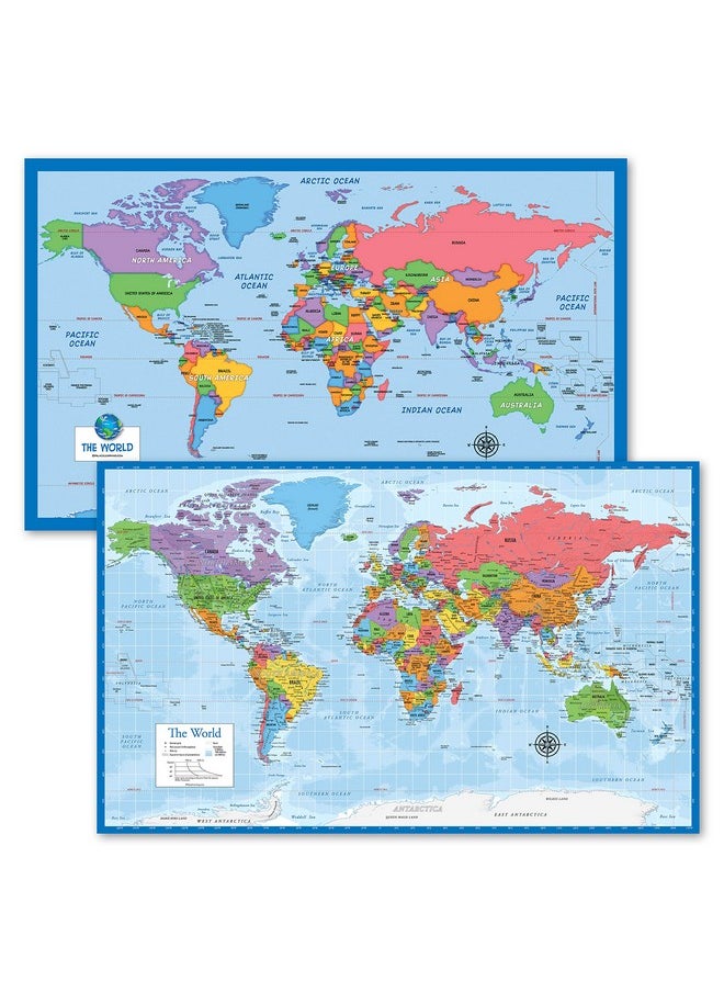 Palace Learning 2 Pack - World Map For Kids + Blue Ocean World Map (Laminated, 18" X 29")  - Image 1