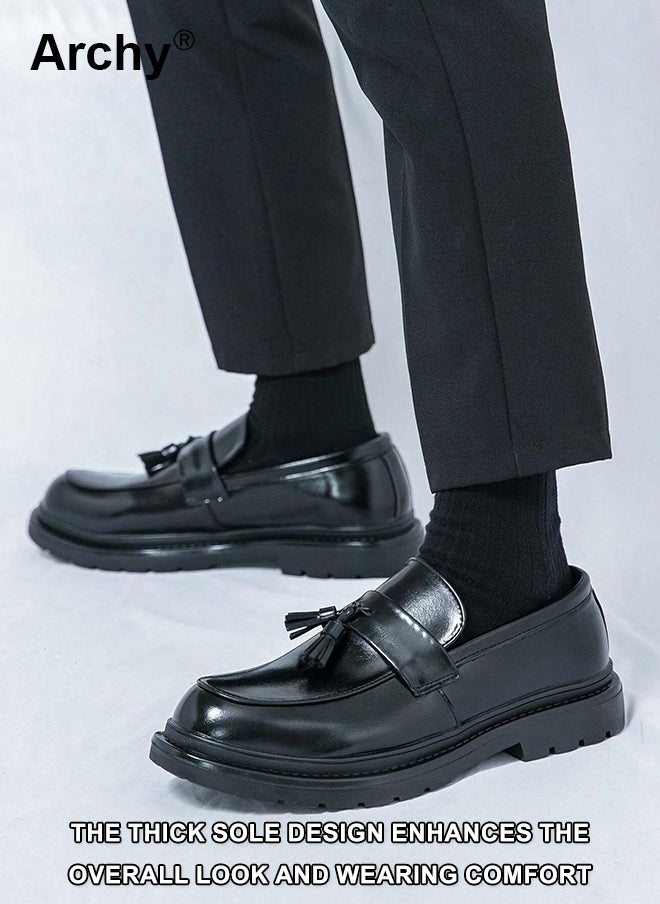 Archy Men's Tassel Loafers - Classic Slip-On Dress Shoes with Comfortable Thick Sole, Breathable Leather for Business Casual & Daily Wear  - Image 2