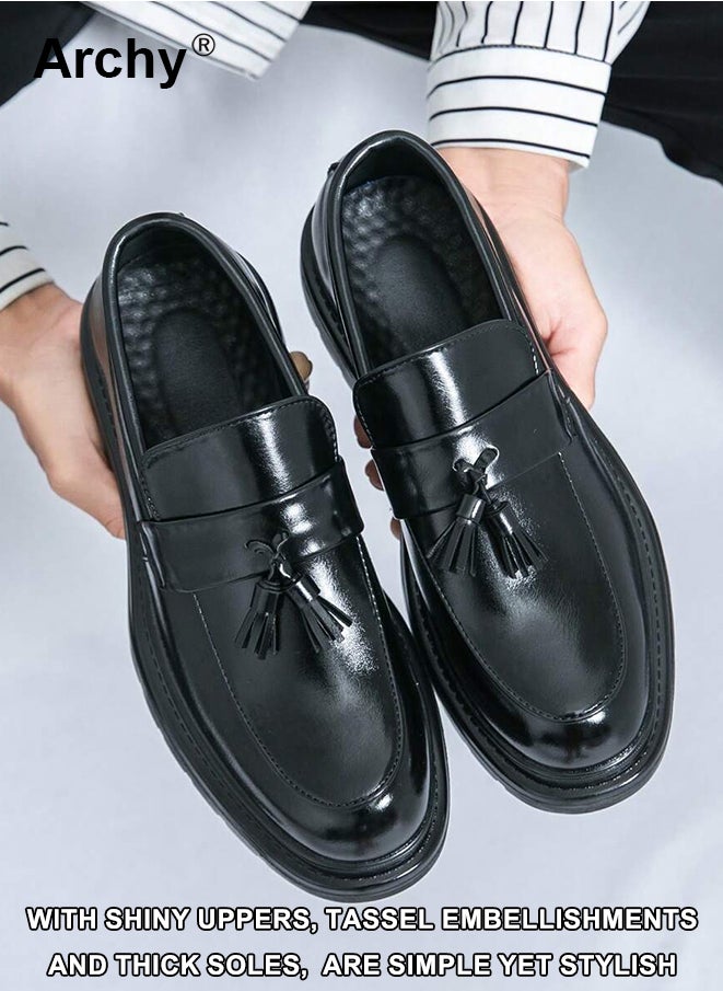 Archy Men's Tassel Loafers - Classic Slip-On Dress Shoes with Comfortable Thick Sole, Breathable Leather for Business Casual & Daily Wear  - Image 4