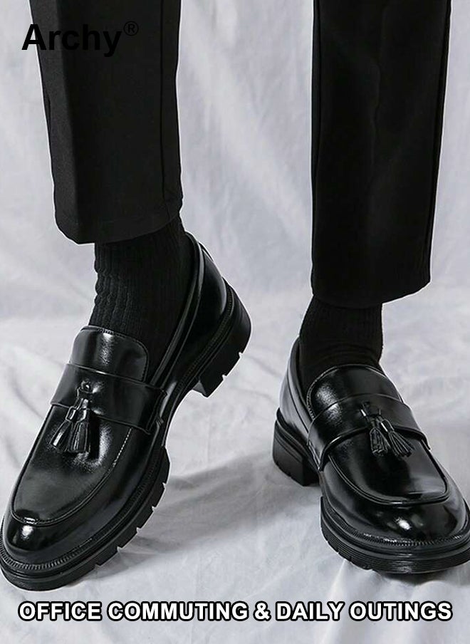 Men's Tassel Loafers - Classic Slip-On Dress Shoes with Comfortable Thick Sole, Breathable Leather for Business Casual & Daily Wear