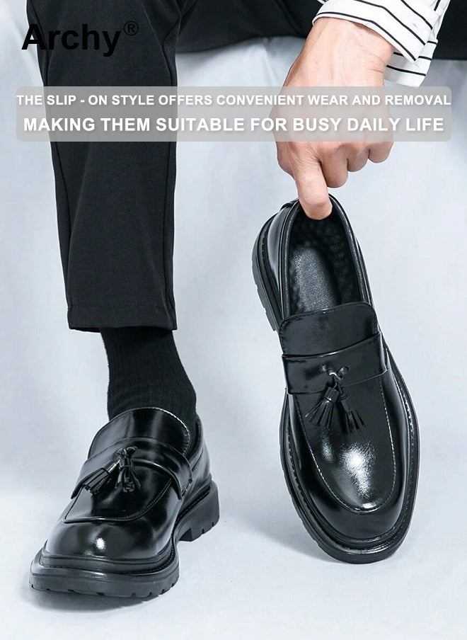Archy Men's Tassel Loafers - Classic Slip-On Dress Shoes with Comfortable Thick Sole, Breathable Leather for Business Casual & Daily Wear  - Image 3