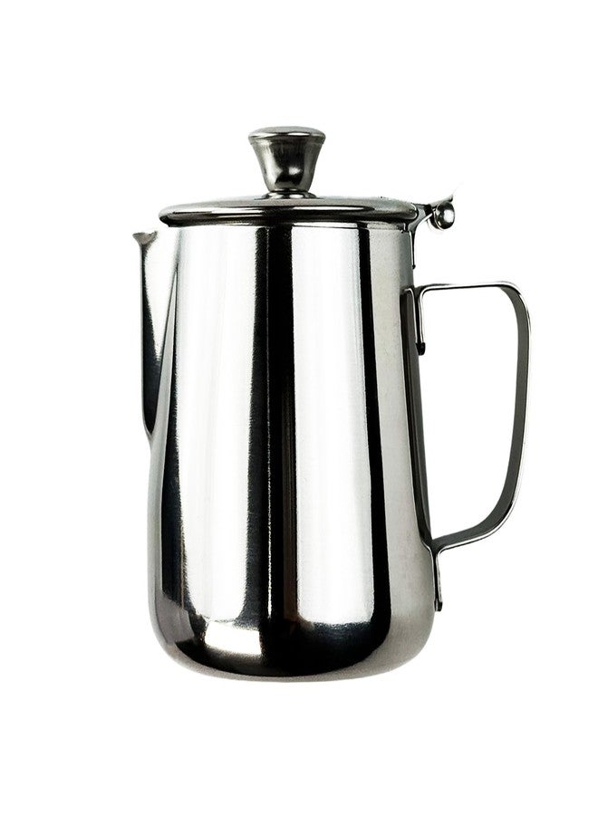 Flylin Milk Frother Cup, Stainless Steel Coffee Steaming Pitchers with Lid and Welded Handle, Espresso Steaming Pitchers Coffee Cup Mug for Latte Coffee Art (350ml/12oz) - Image 1