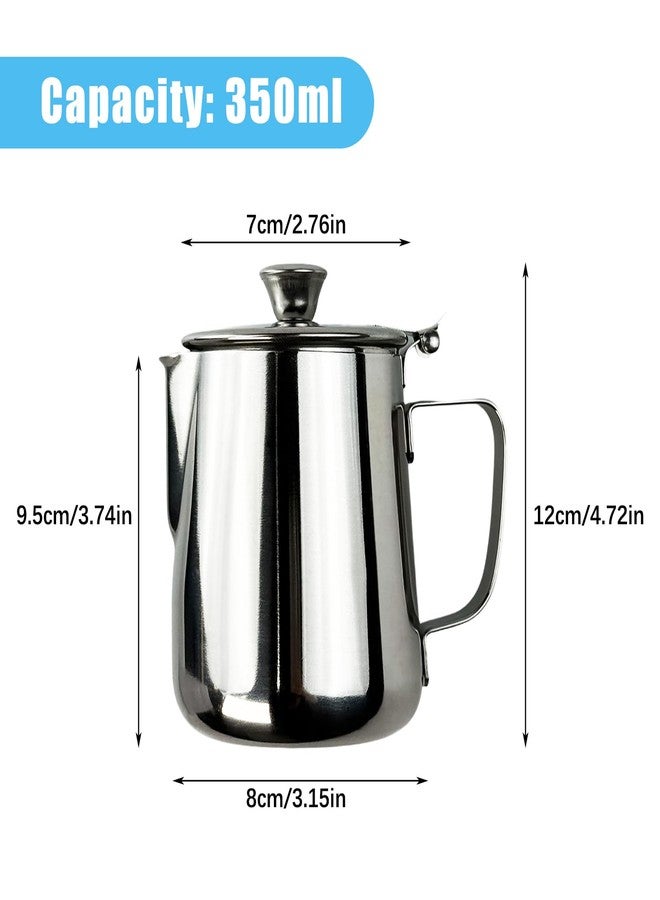 Flylin Milk Frother Cup, Stainless Steel Coffee Steaming Pitchers with Lid and Welded Handle, Espresso Steaming Pitchers Coffee Cup Mug for Latte Coffee Art (350ml/12oz) - Image 3