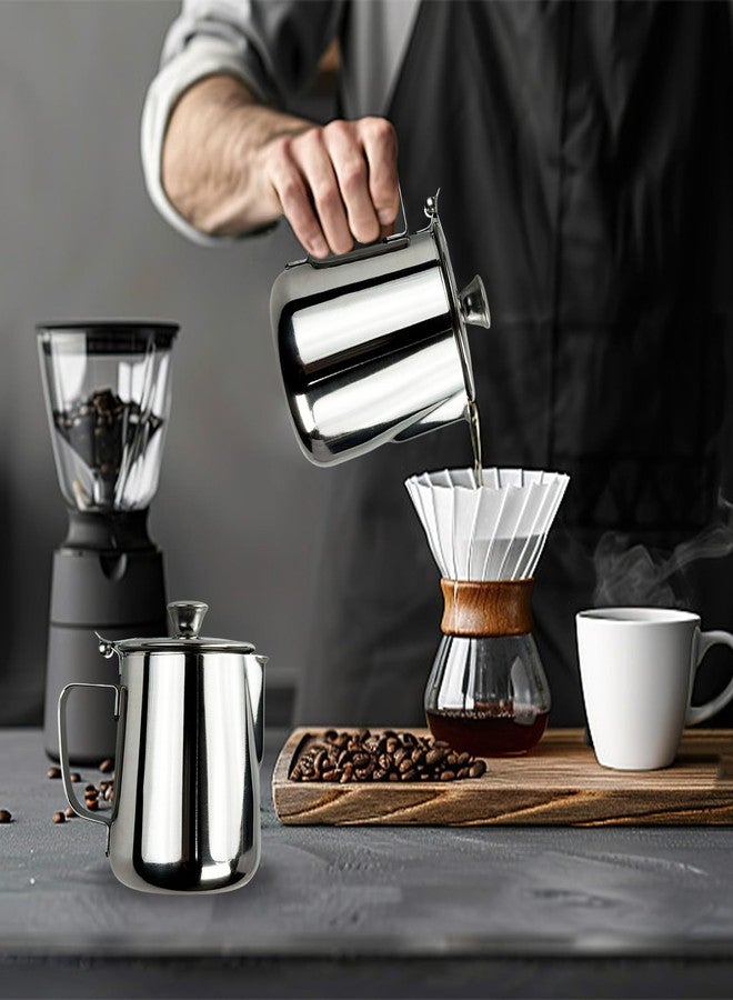 Flylin Milk Frother Cup, Stainless Steel Coffee Steaming Pitchers with Lid and Welded Handle, Espresso Steaming Pitchers Coffee Cup Mug for Latte Coffee Art (350ml/12oz) - Image 5