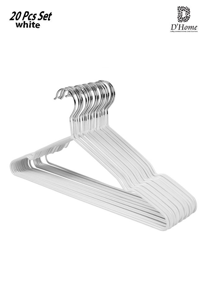 D'HOME 20-Pcs Rubber Coated Metal Hangers Non Slip Hangers with 4mm Thickness Wardrobe Organiser Clothes Hangers Space Saving Hangers for Wardrobe Rail, Rack (20 Pack, White)  - Image 1