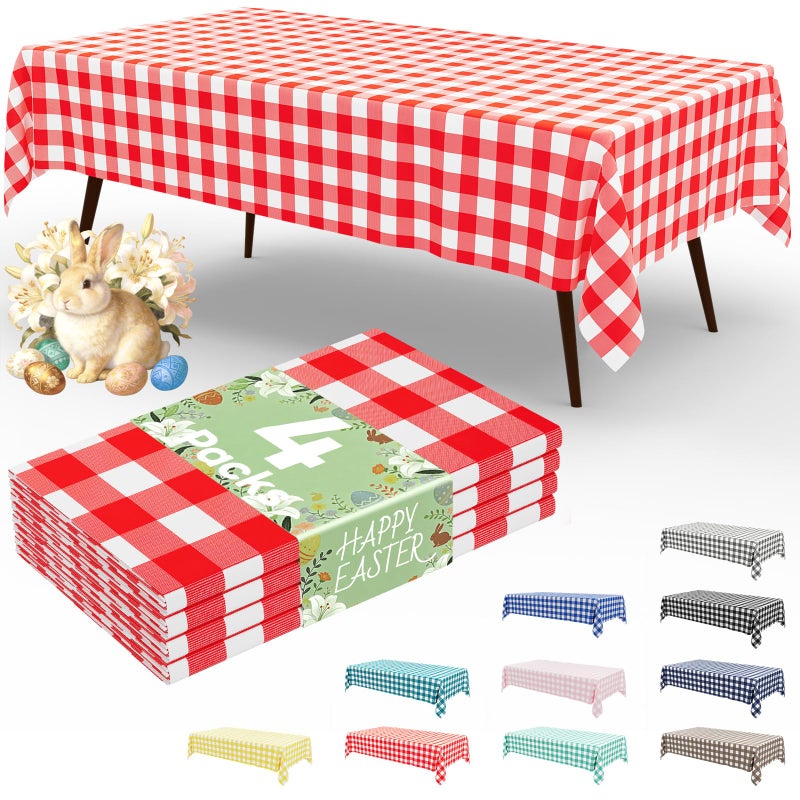 misaya 4 Packs Buffalo Disposable Table Cloth, 54 x 108 Inch Waterproof Plastic Tablecloth, Rectangle Red and White Checkered Table Covers for Picnic, Birthday, Party, Easter - Image 1