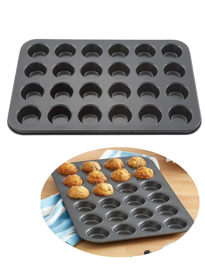 Bukela Cake Bakeware Mould, Carbon Steel Muffin Pan, 24 Cavity Bakeware Non-Stick Cake Baking Pan, Mini Pie Pans, Carbon Steel Muffin Tray, Standard Baking Pan Mold for Oven Baking - Image 1