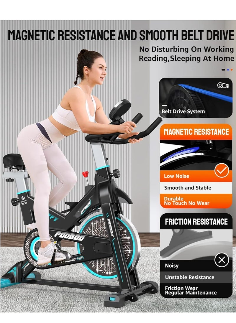 Pooboo - D525DM Spinning Bike Magnetic Resistance Indoor Cycling Bike, Blue - Image 1