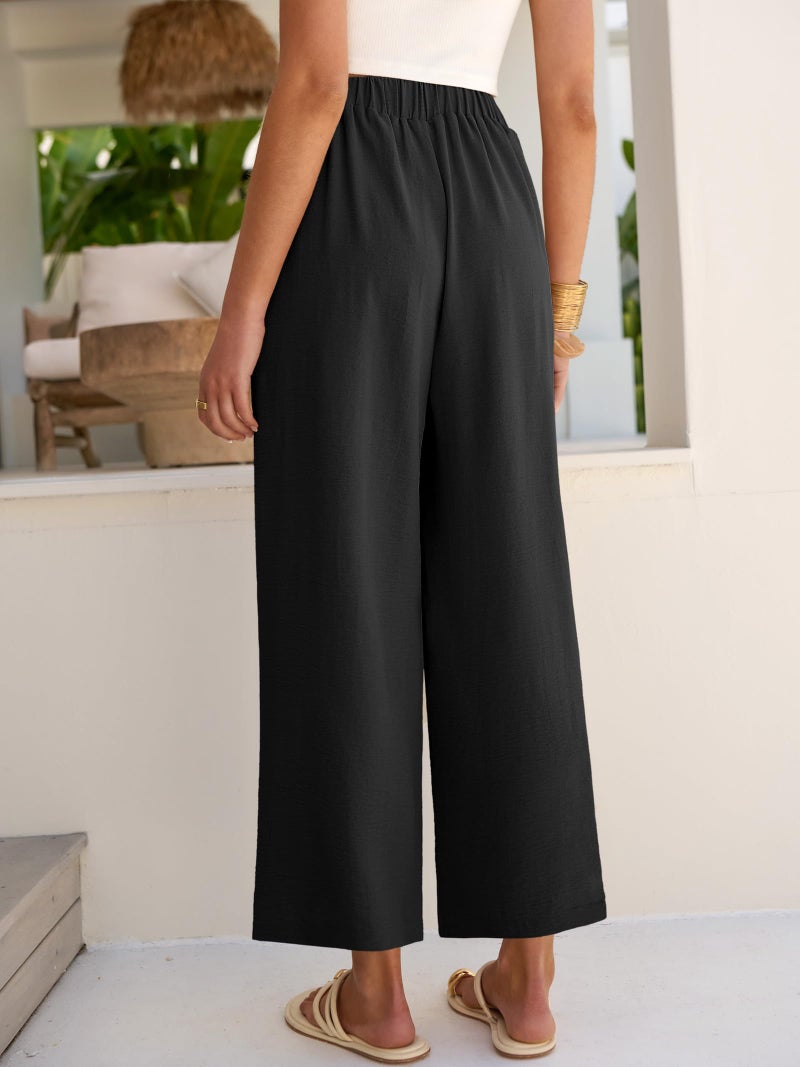 Caracilia Womens Wide Leg Palazzo Pants Cropped High Waisted 2026 Summer Casual Loose Lounge Flowy Travel Work Trousers Black Large - Image 4