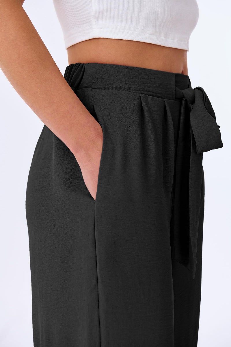 Caracilia Womens Wide Leg Palazzo Pants Cropped High Waisted 2026 Summer Casual Loose Lounge Flowy Travel Work Trousers Black Large - Image 5